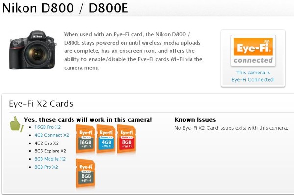 Firmware Güncellemesi ile Eye-Fi Kartlar Artık Nikon D800/E Uyumlu