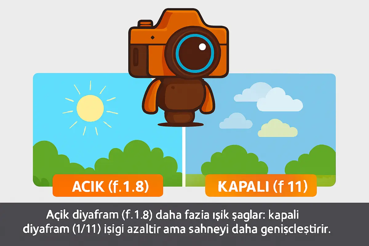 Diyafram ışık kontrolü örneği Açık ve kapalı diyaframın ışık üzerindeki etkisi