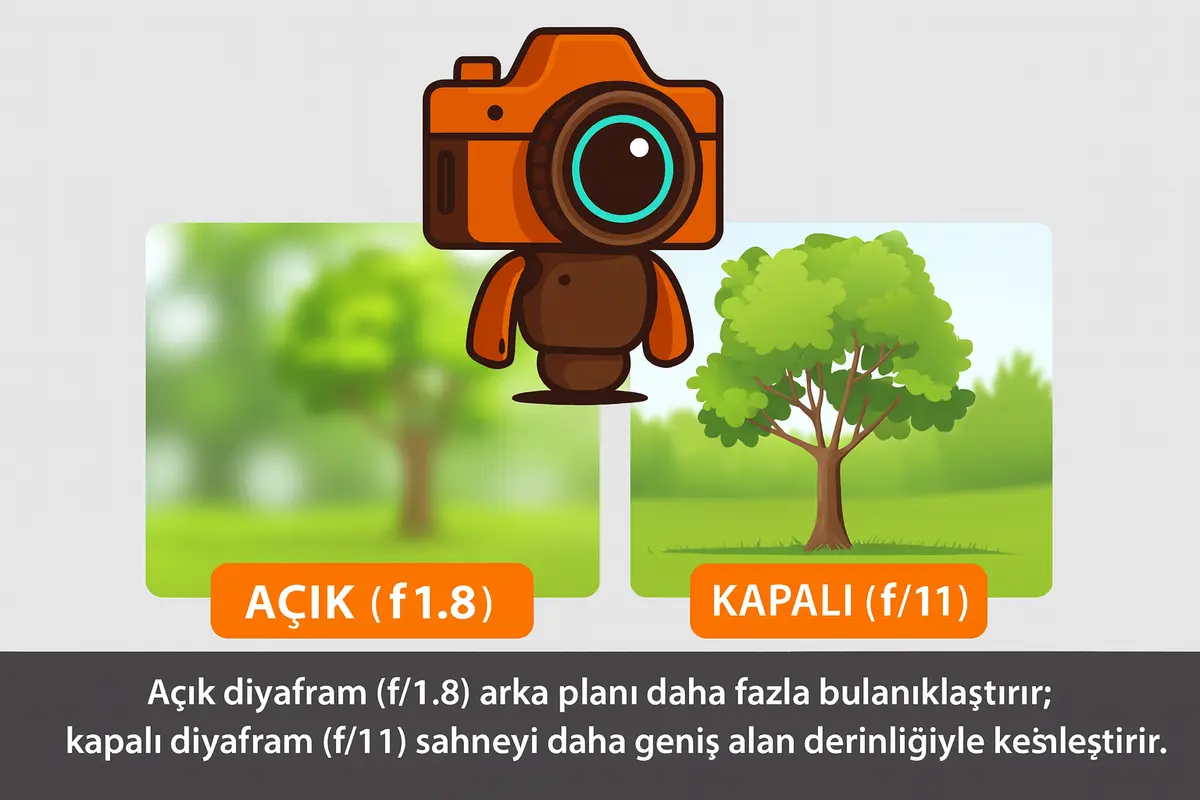 Açık ve kapalı diyaframın görsel etkisi Açık (f/1.8) vs kapalı (f/11) diyafram karşılaştırma