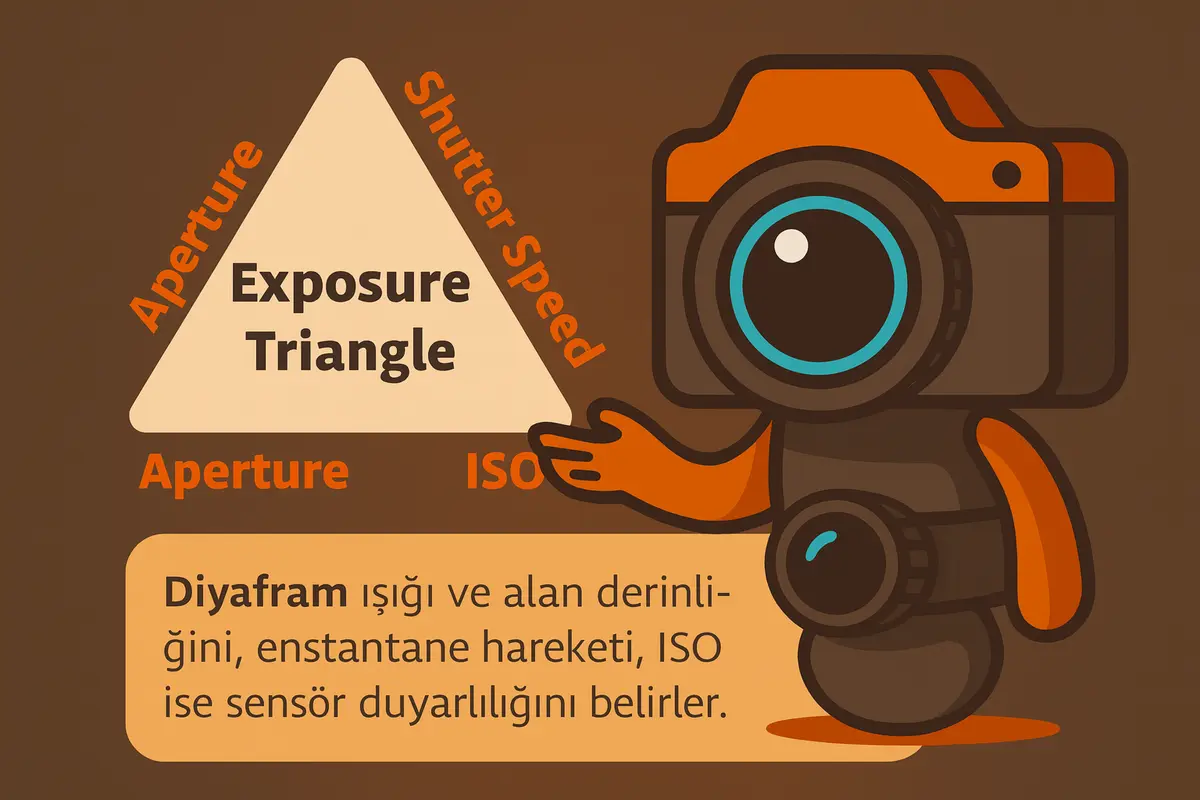 Pozlama üçgeni diyagramı Pozlama üçgeni: diyafram, enstantane ve ISO ilişkisi